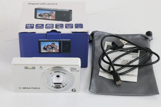 4K 小型デジタルカメラポケットカメラ 4K動画 5600万高画素 20倍デジタルズーム 日本語取扱説明書 最大256GBSDカード対応, F5WH01A　【中古美品】