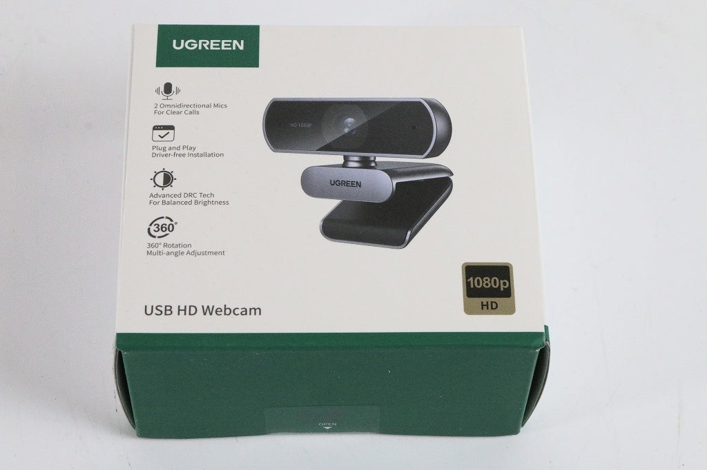 UGREEN ウェブカメラ USB Webカメラ フルHD 1080P 200万画素 マイク内蔵 自動光補正 85°超広視野角 PC カメラ クリップ/スタンド式 Windows 7/8/8.1/10/11 Mac OS Zoom/Teams/Skype/ライブ配信用 在宅勤務・授業・会議用　【中古未開封品】
