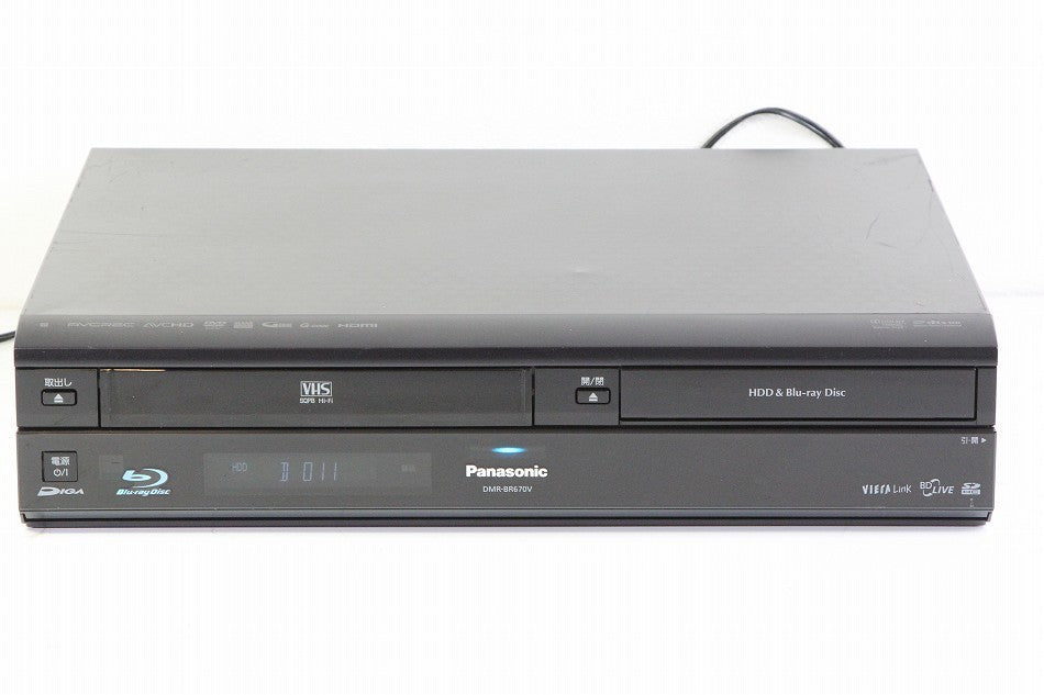 パナソニック 320GB 1チューナー ブルーレイレコーダー VHSビデオ一体型 ブラック DIGA DMR-BR670V-K　【中古品】